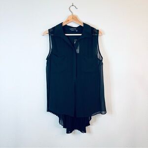 BCBGMAXAZRIA Women’s Black Sleeveless Button Up Pleated Back Top Sz M NWT